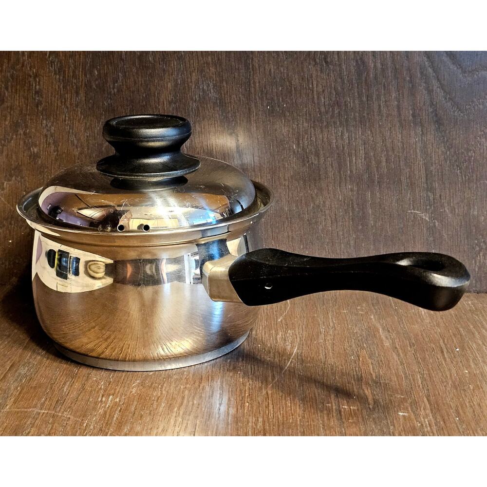 Vintage BELGIQUE 1 Qt. Sauce Pan Stainless Black Handle with Lid